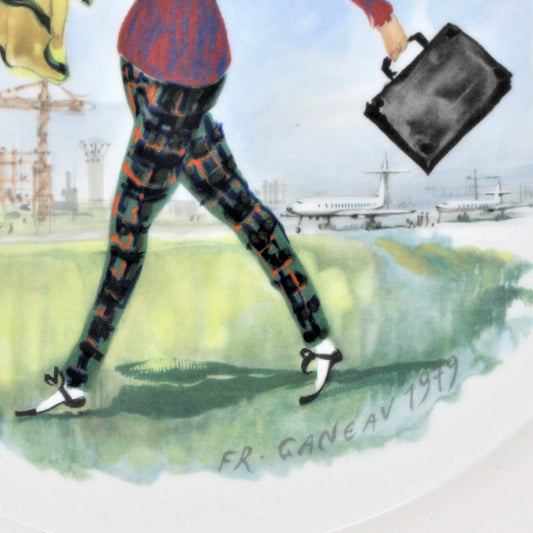 Decorative Plate, D'Arceau Limoges, F Ganeau Les Femmes du Siecle - Women of The Century, Francoise En Pantalon, Vintage 1979, SOLD