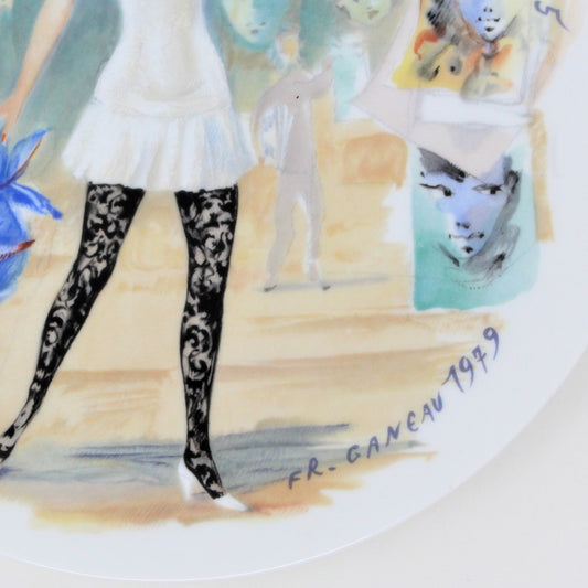 Decorative Plate, D'Arceau Limoges, F Ganeau Les Femmes du Siecle - Women of The Century, Brigette en Mini-Jupe Vintage 1979