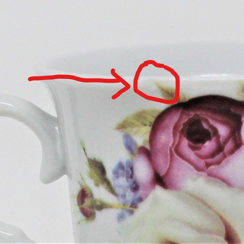 Teacup and Saucer, Pink & Peach Roses, Porcelain