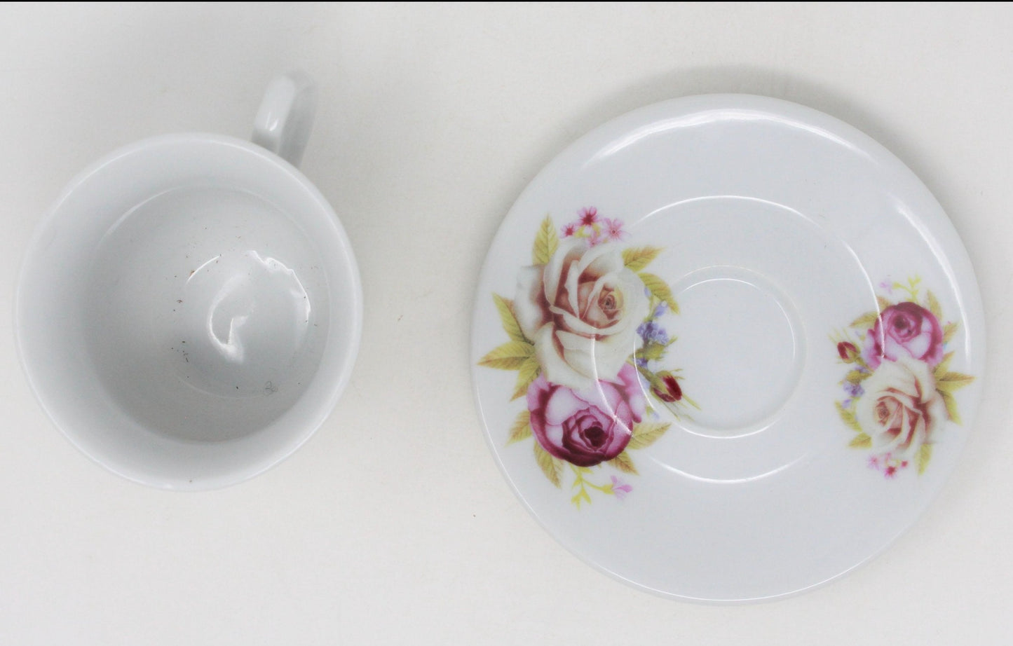 Teacup and Saucer, Pink & Peach Roses, Porcelain