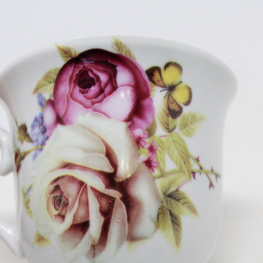 Teacup and Saucer, Pink & Peach Roses, Porcelain
