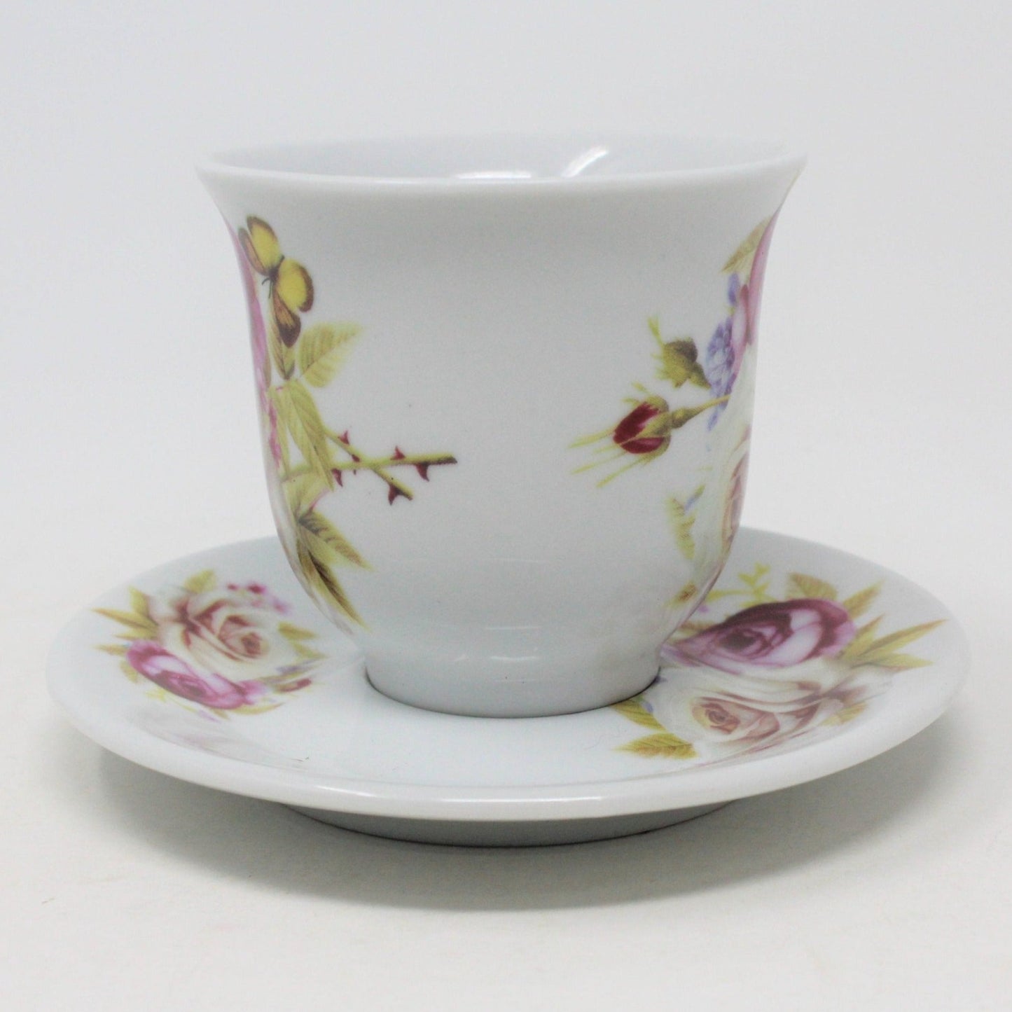 Teacup and Saucer, Pink & Peach Roses, Porcelain