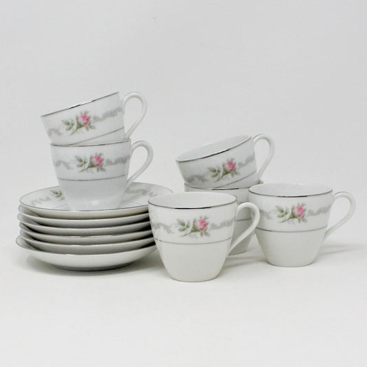 Demitasse & Saucers, Mikasa, First Love, Set of 6, Vintage, SOLD