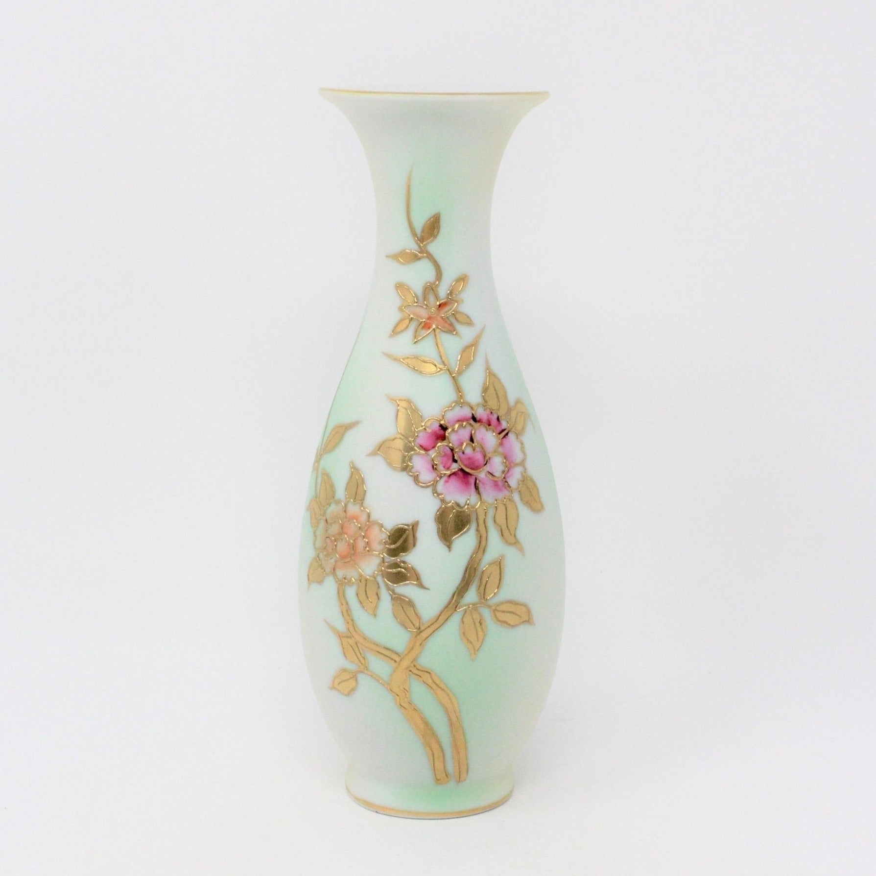 Vintage Bud Vase, Hand Painted Gold Moriage Pink Carnations, Japan Imports, Home Decor, Chinoiserie