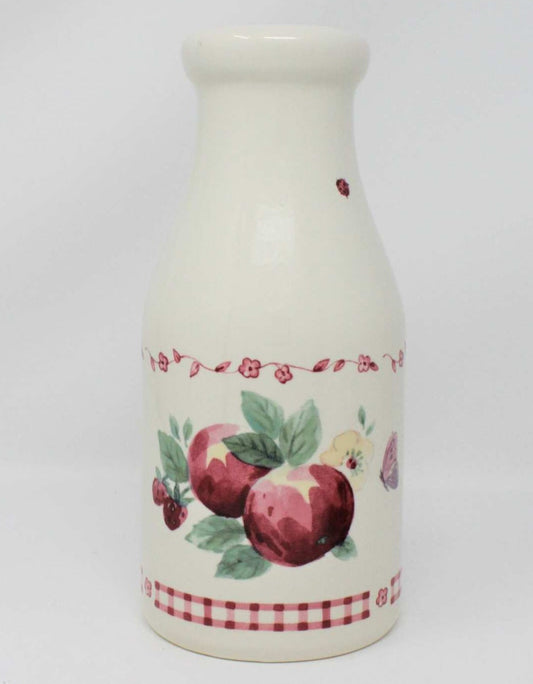 Milk Pitcher / Creamer, Pfaltzgraff, Delicious, Milk Bottle, Red Gingham/Apples, Ceramic