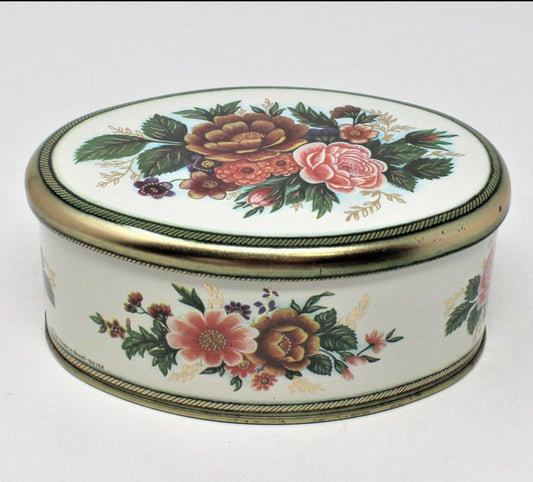 Tins, Gift Tin / Candy Tin, Meister, Florals, Oval, Vintage