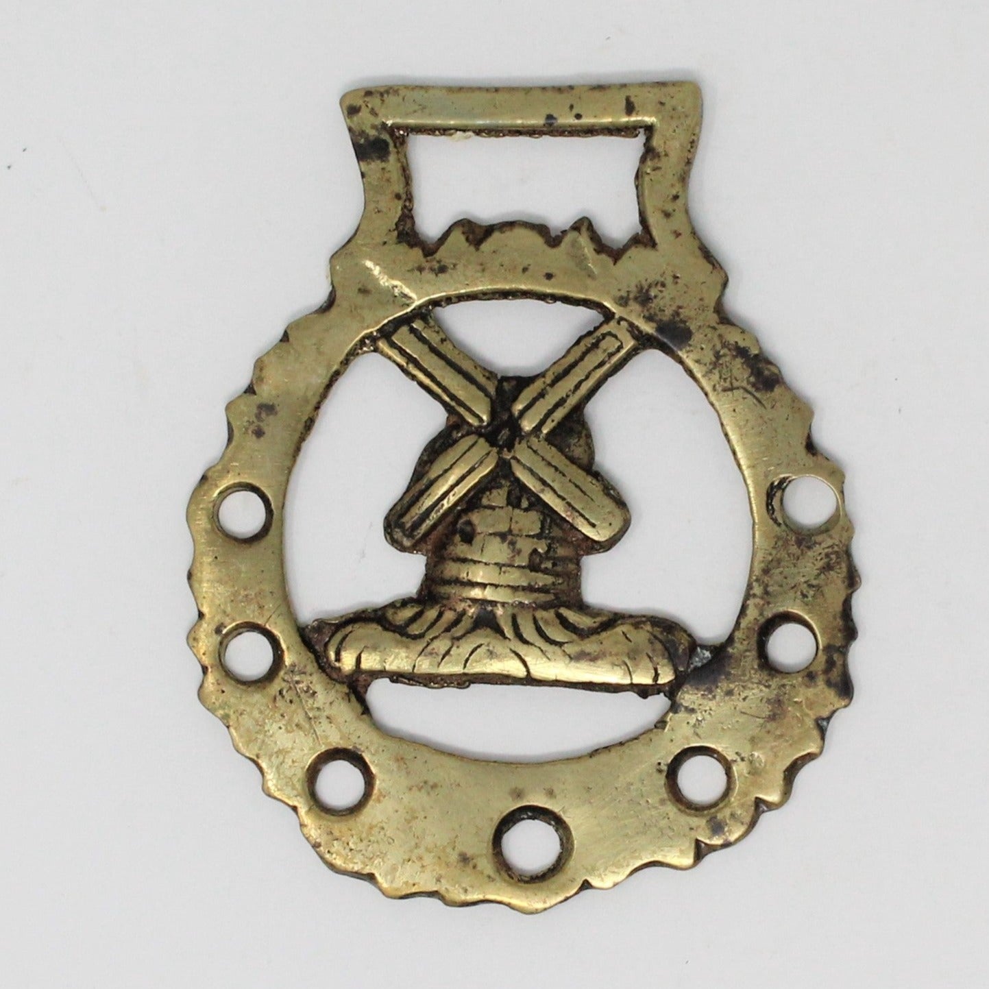 Horse Brass Bridle Harness Medallion, Windmill, Vintage