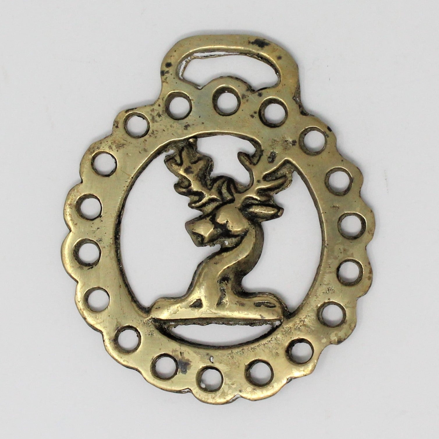 Horse Brass Bridle Harness Medallion, Stag Deer Head, Vintage