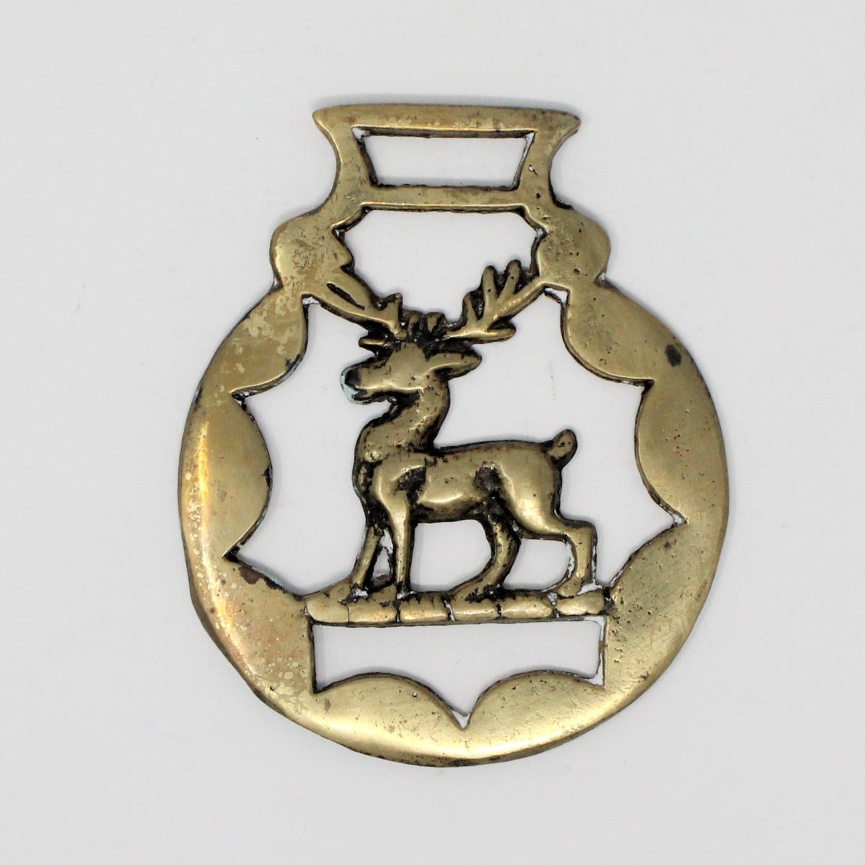Horse Brass Bridle Harness Medallion, Stag Deer, Vintage