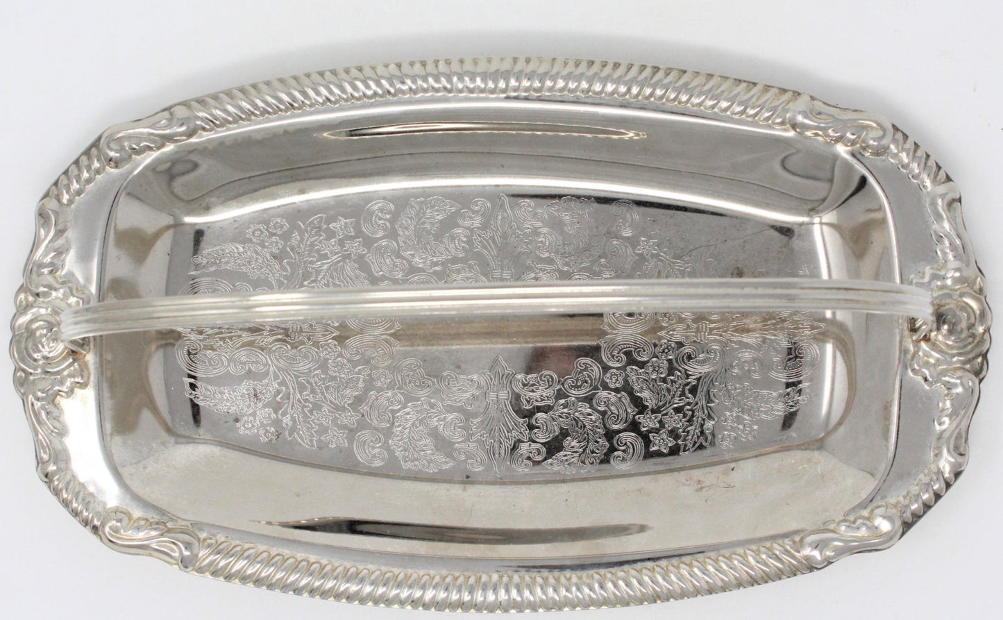 Tray, with Carrying Handle, Silverplate, Roses Motif, Mail Tray, Vintage Hong Kong