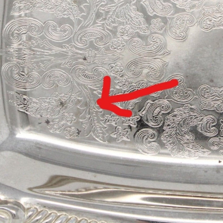 Tray, with Carrying Handle, Silverplate, Roses Motif, Mail Tray, Vintage Hong Kong