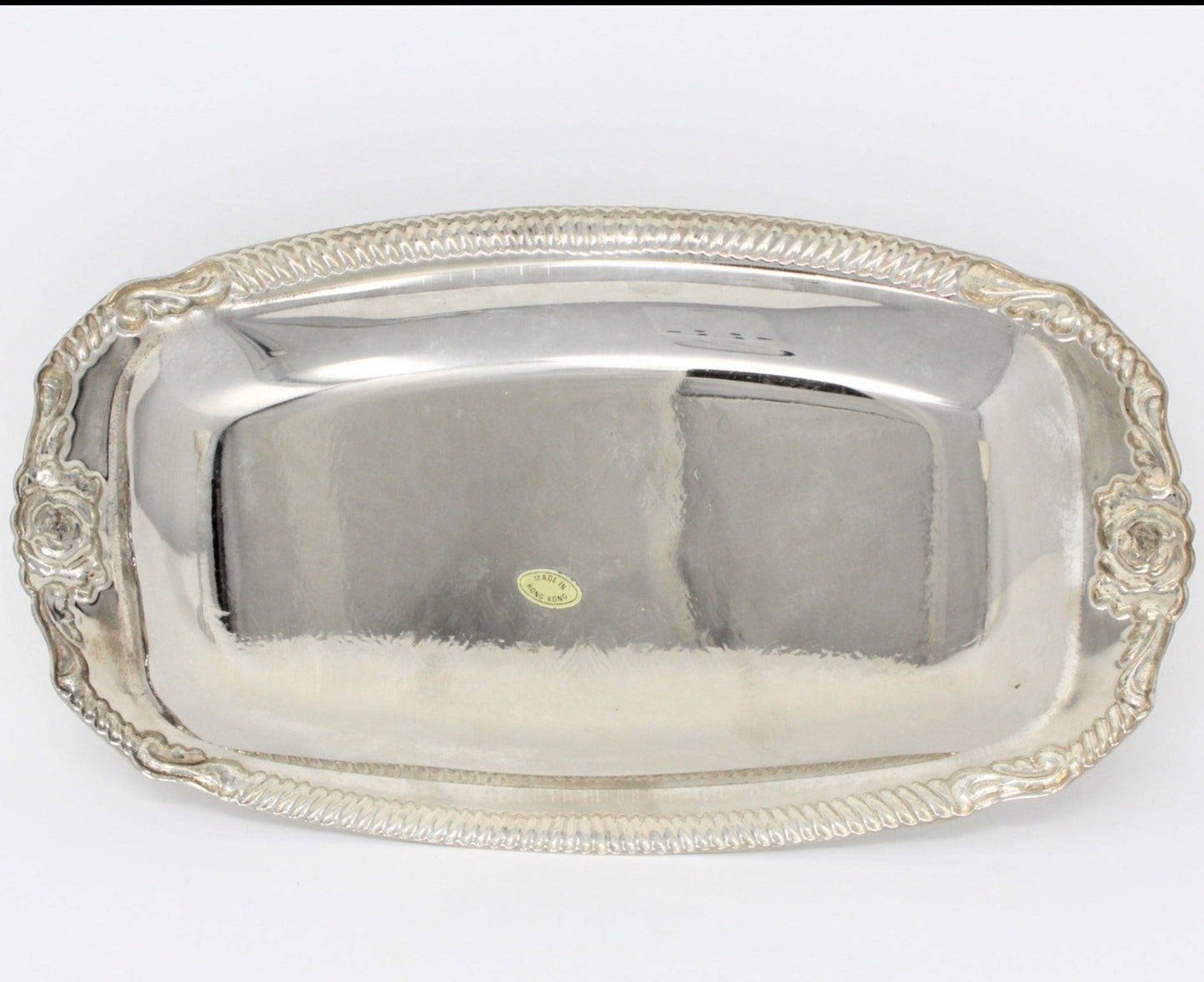 Tray, with Carrying Handle, Silverplate, Roses Motif, Mail Tray, Vintage Hong Kong