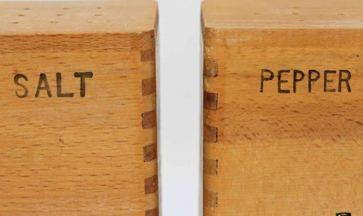 Salt and Pepper Shakers, Square Wood, Vintage Japan