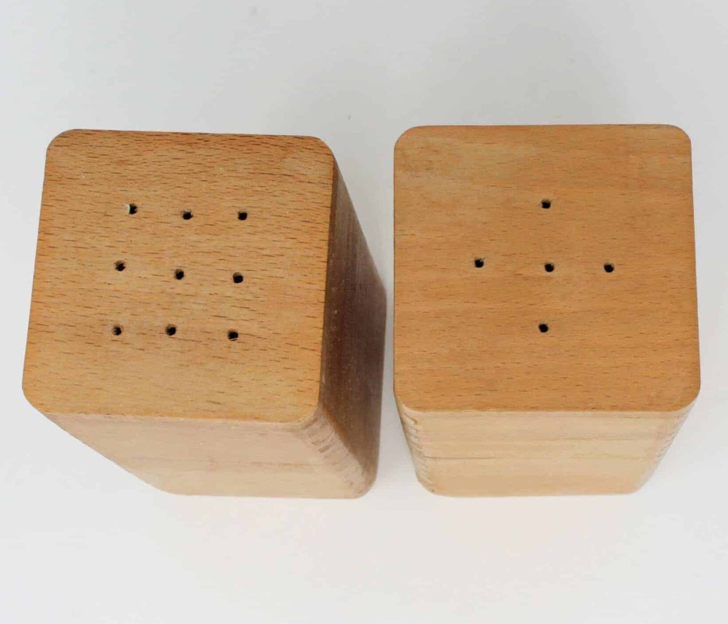 Salt and Pepper Shakers, Square Wood, Vintage Japan