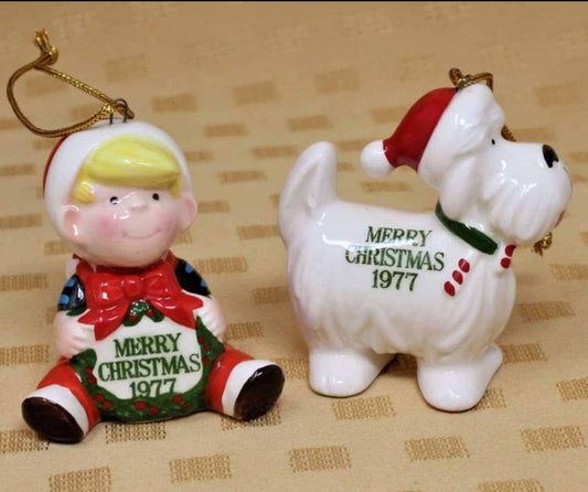 Ornaments, Dennis The Menace & Ruff, In Box, Vintage, NOS, 1977