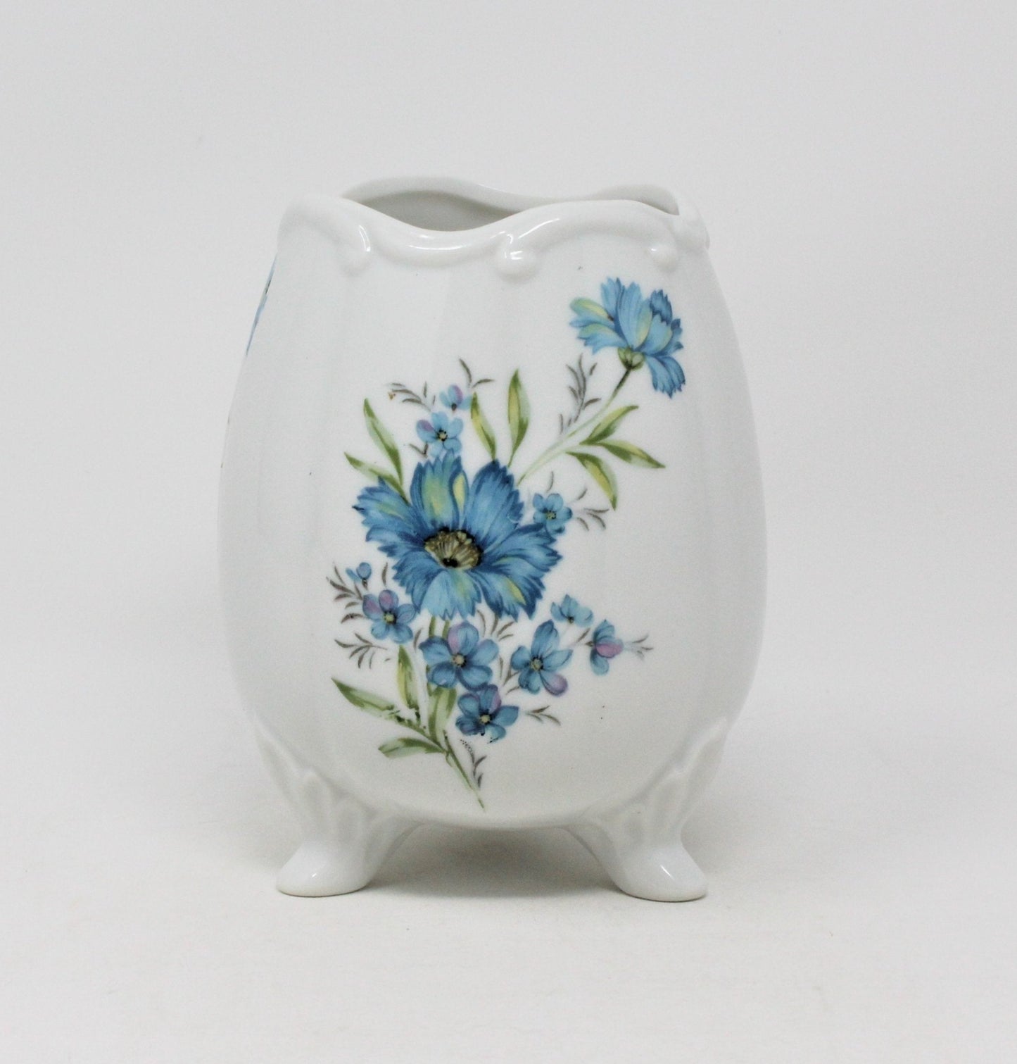 Vase, Inarco, Footed Egg, Blue Floral, Vintage, SOLD