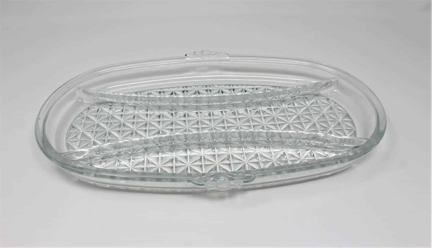 vintage serving tray, oval glass with handles