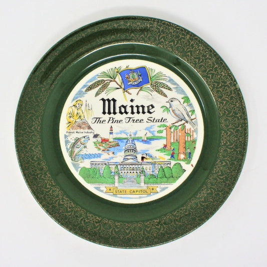 Vintage Collectible Maine State Plate.  Souvenir Wall Plate by Homer Laughlin.  Mid Century Travel Memorabilia