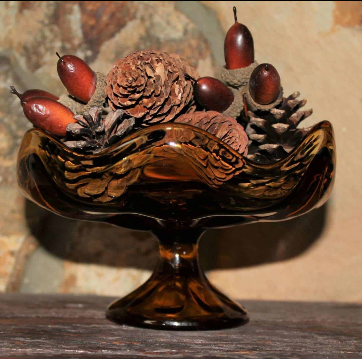 Comport / Compote, Viking Epic 6 Petal, Amber Glass, Pedestal Bowl, Vintage