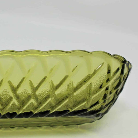 Celery Dish / Tray, Indiana Glass, Pretzel, Olive Green, Vintage