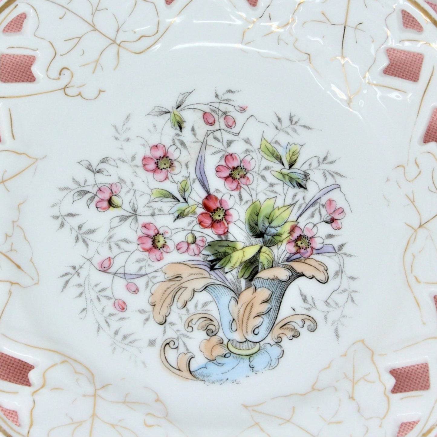 Decorative Plates, Old Paris, Hand Painted Florals, Reticulated, Set of 2, Antique