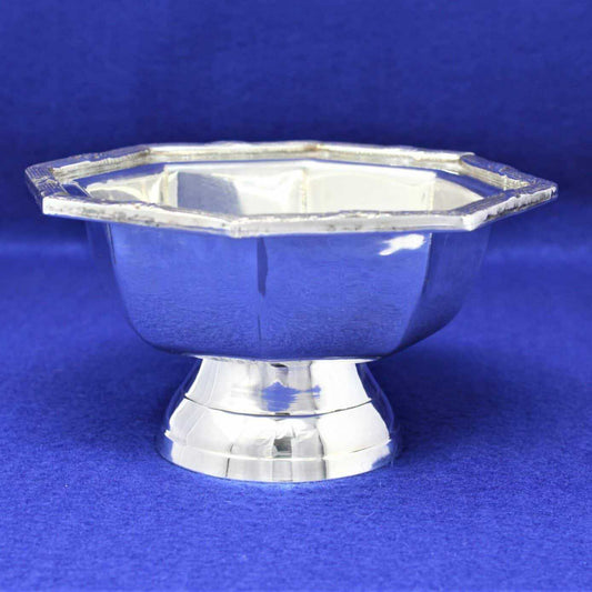Pedestal Bowls, Silver Plate Footed Octagon, Set of 2, India, Vintage 1970s