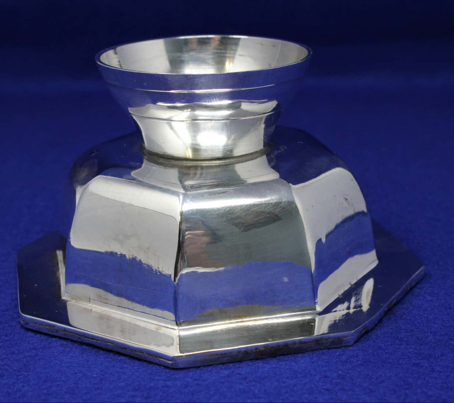 Pedestal Bowls, Silver Plate Footed Octagon, Set of 2, India, Vintage 1970s