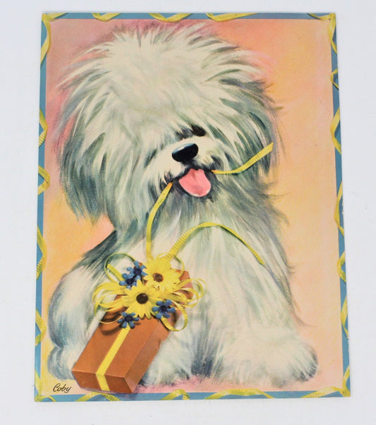 Greeting Card / Birthday, COBY Puppy Dog with Gift, Used, Vintage