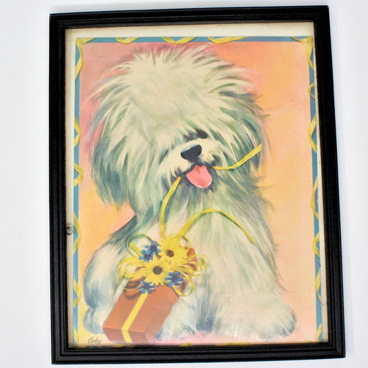 Greeting Card / Birthday, COBY Puppy Dog with Gift, Used, Vintage