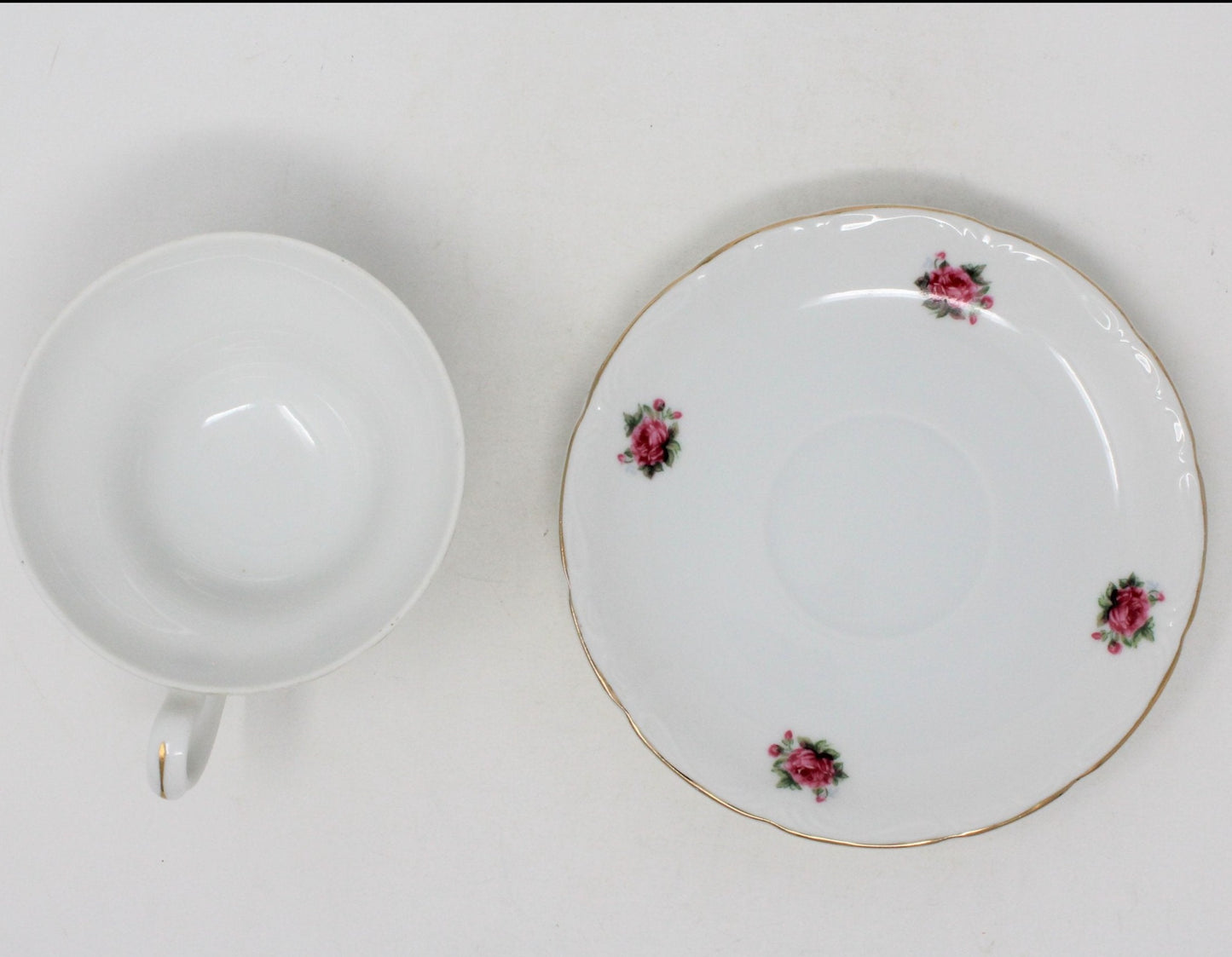 Teacup and Saucer, Pink Roses, Footed, Vintage Japan Imports