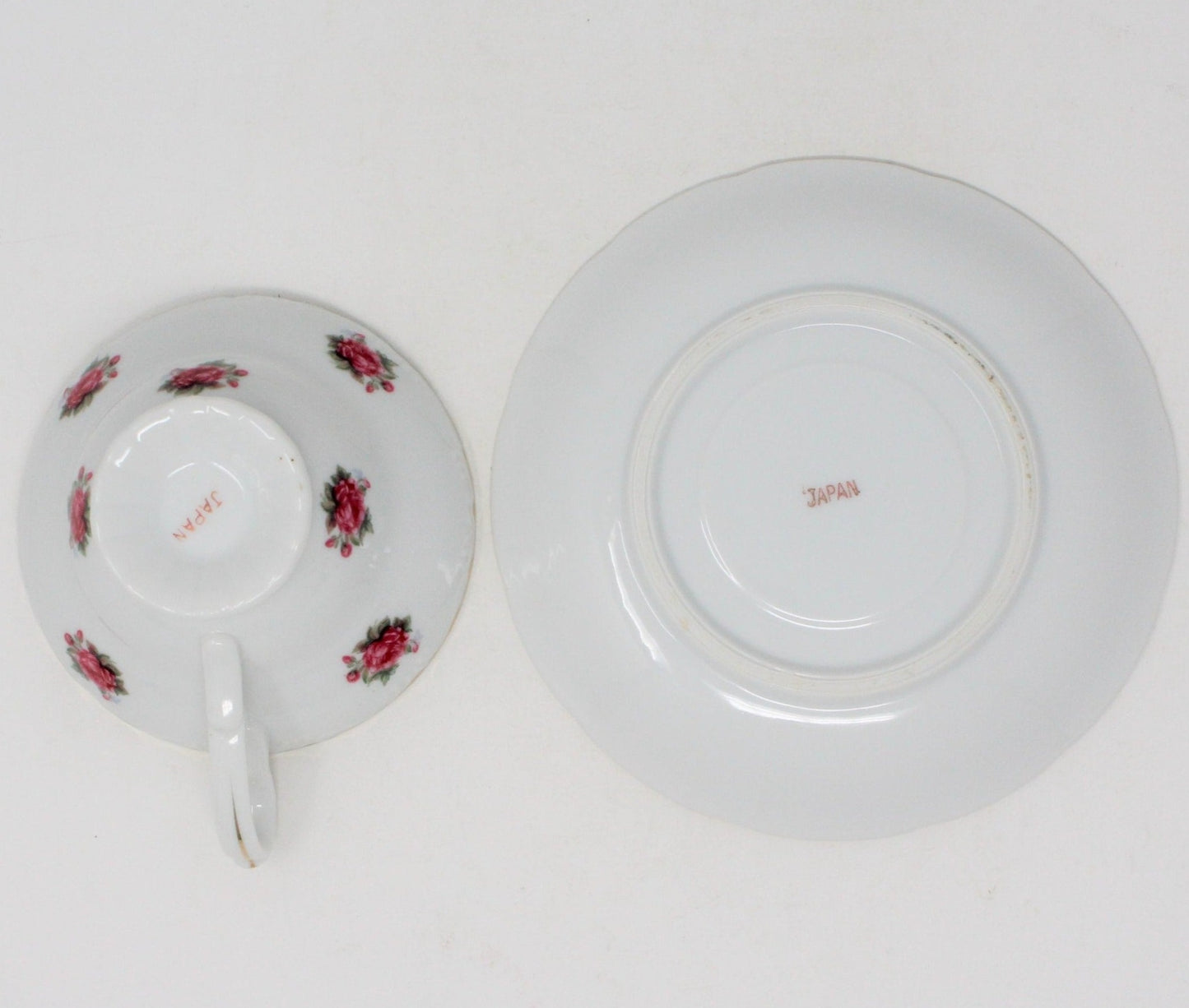 Teacup and Saucer, Pink Roses, Footed, Vintage Japan Imports