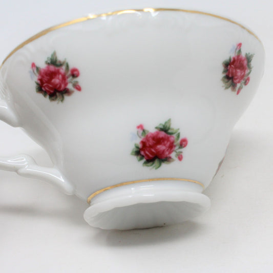 Teacup and Saucer, Pink Roses, Footed, Vintage Japan Imports