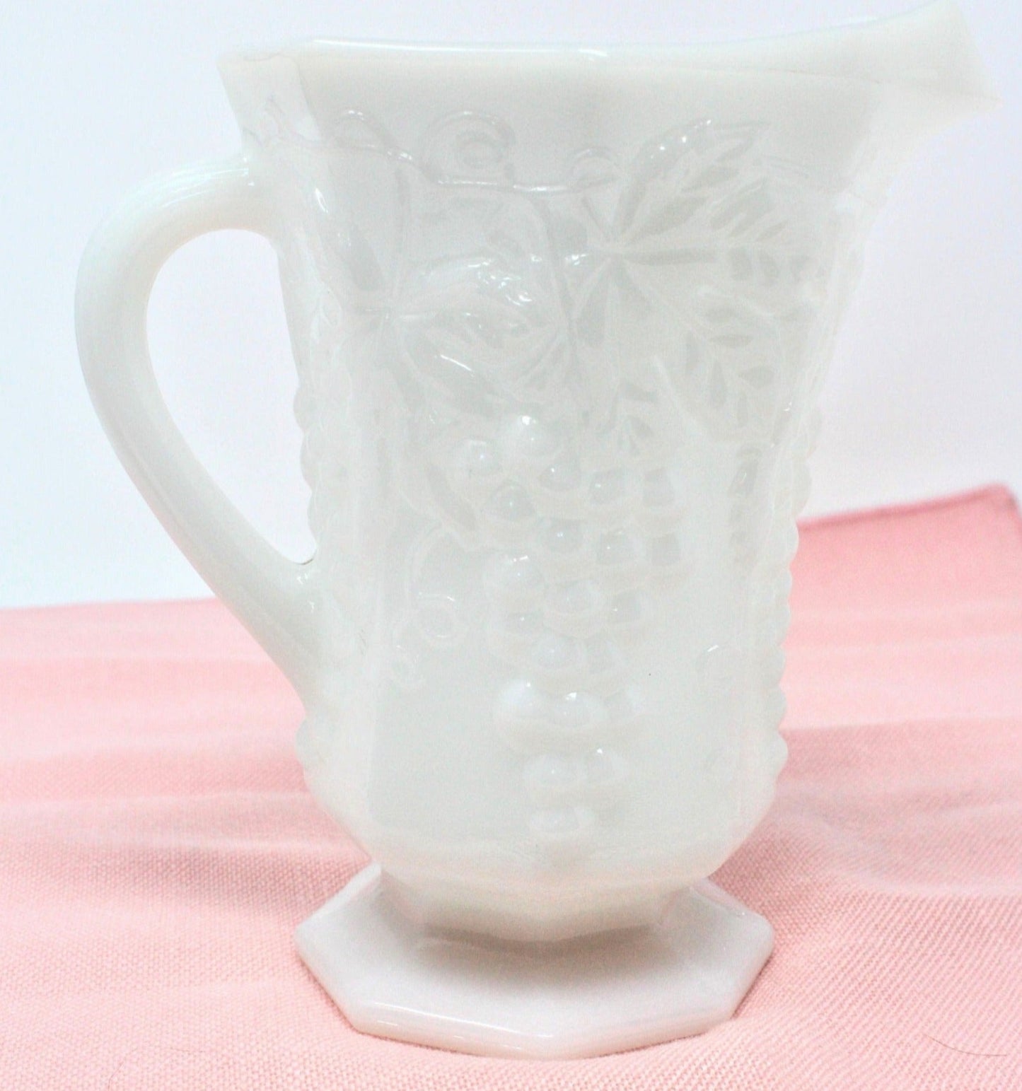 Milk Pitcher / Creamer, Anchor Hocking, Grapes Milk Glass, 20 oz, Vintage