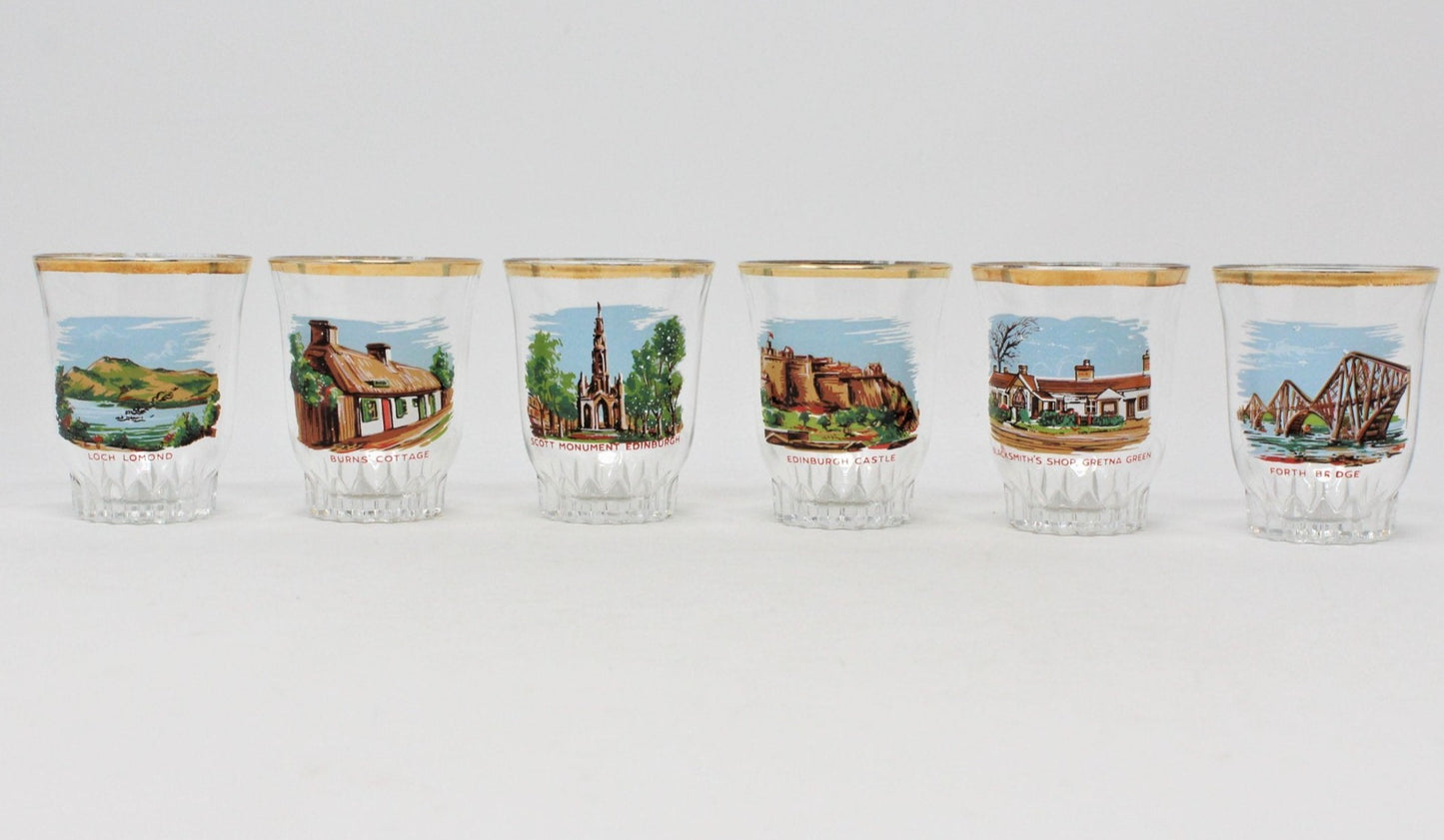 Shot Glasses, Scotland Souvenir, French Glass, Set of 6, Vintage