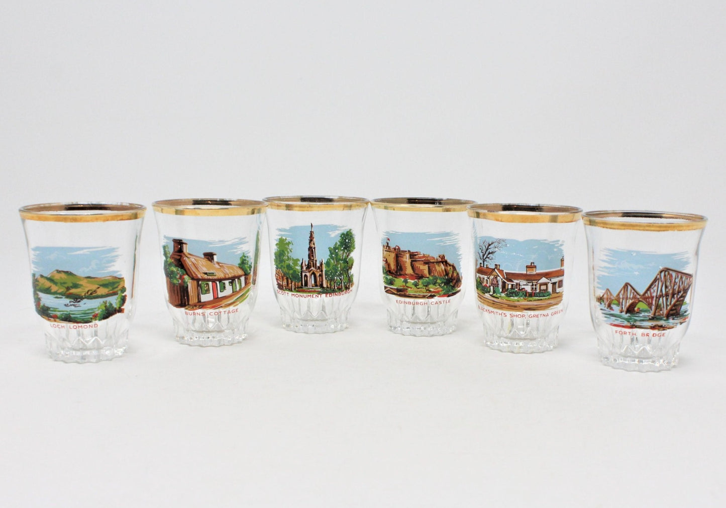 Shot Glasses, Scotland Souvenir, French Glass, Set of 6, Vintage