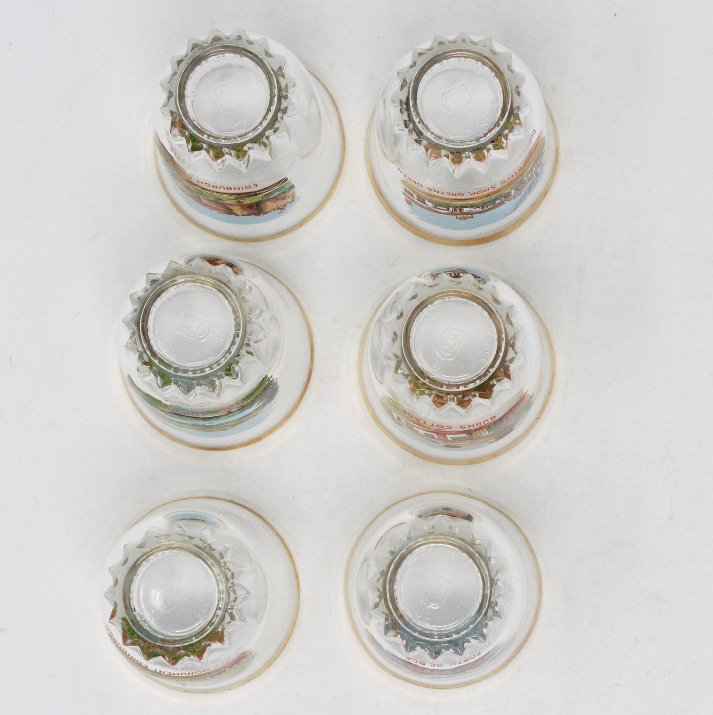 Shot Glasses, Scotland Souvenir, French Glass, Set of 6, Vintage