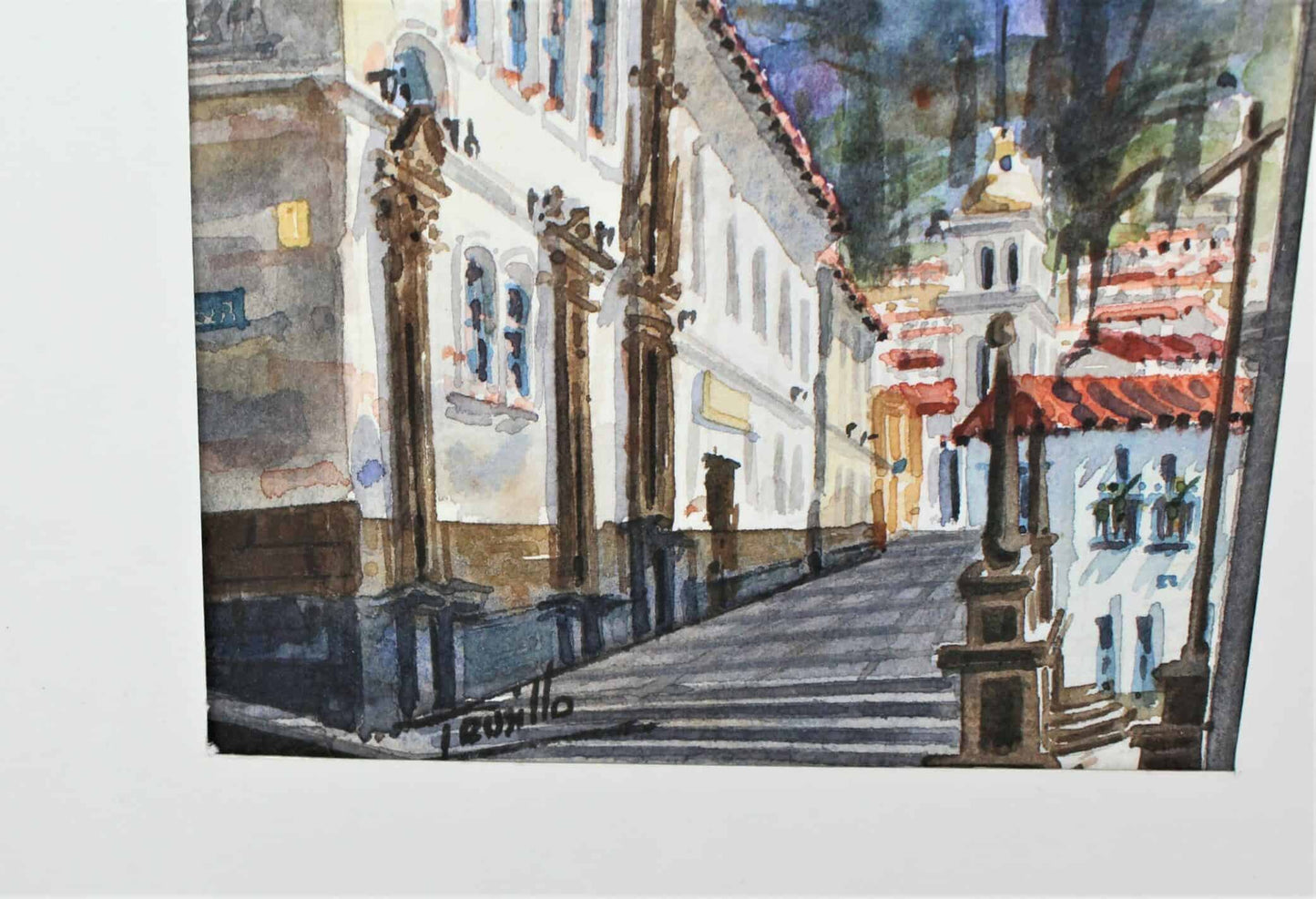 Painting Original Watercolor, Trujillo, Old Town #2, Signed by Artist, Framed, Vintage