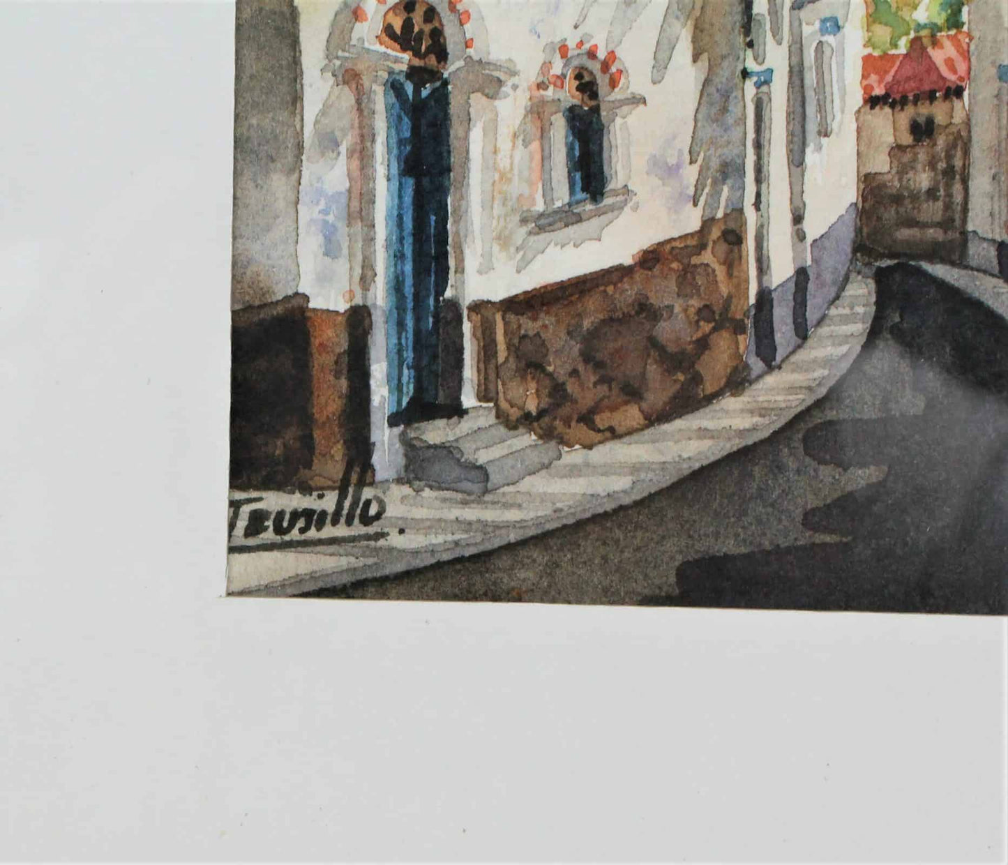 Painting Original Watercolor, Trujillo, Old Town #1, Signed by Artist, Framed, Vintage