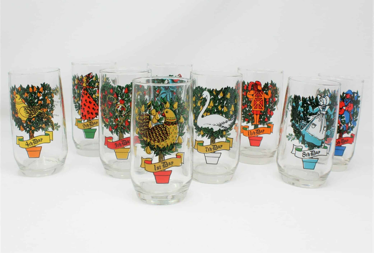 Glasses, Tumbler, Anchor Hocking 12 Days of Christmas, 12 Drummers Drumming, Vintage