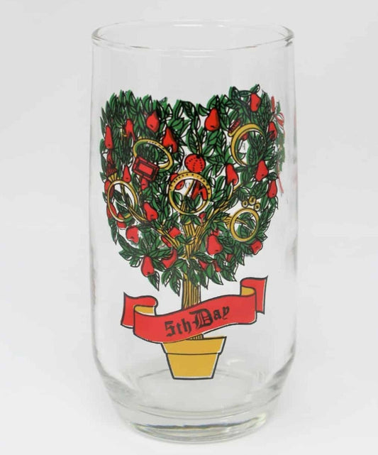 Glass Tumbler, Anchor Hocking 12 Days of Christmas, 5 Gold Rings, Vintage