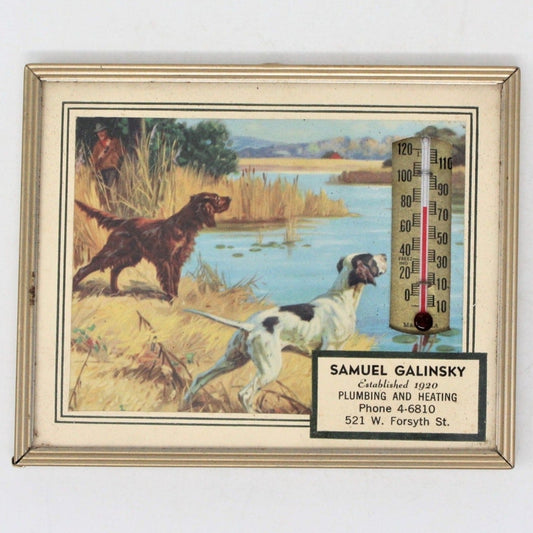 Advertising Thermometer / Calendar, Hunting Dogs Print by Hintermeister, Vintage, SOLD