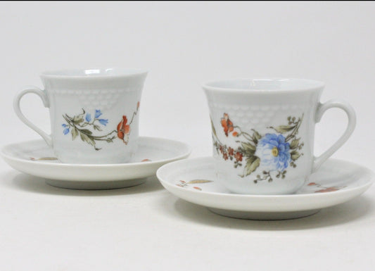 Demitasse & Saucer, Colditz C.P., Floral & Wheat, Germany, Set of 2, Vintage