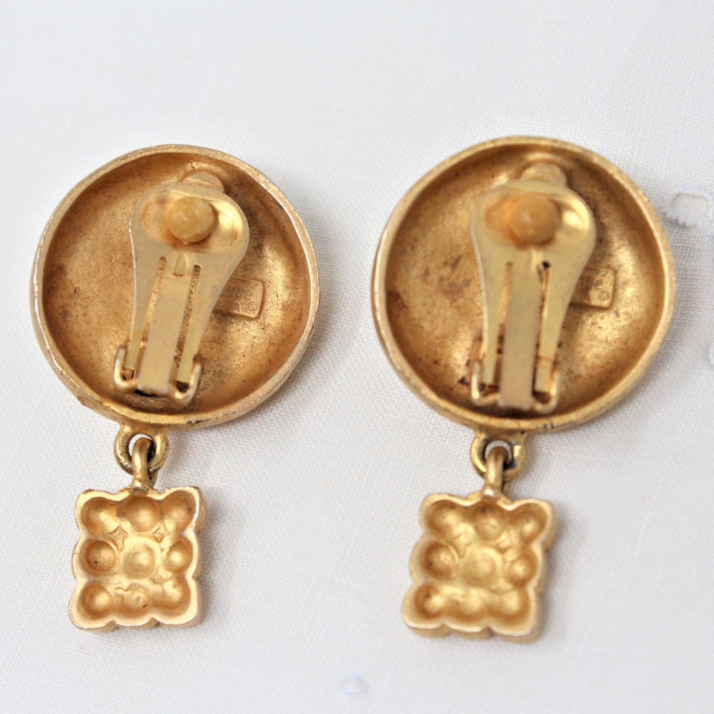Earrings, Venue, Black Stones on Gold-Tone, Aztec / Mayan Style, Clips, Vintage, SOLD