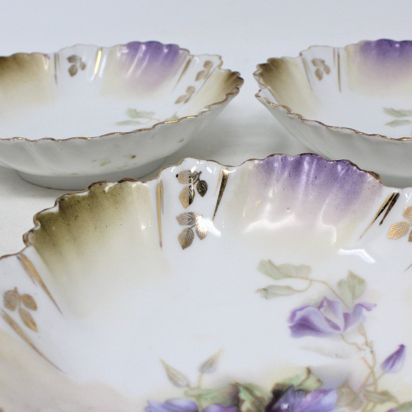 Fruit / Dessert Bowls, RS Prussia, Purple Flowers, Set of 5, German Antique