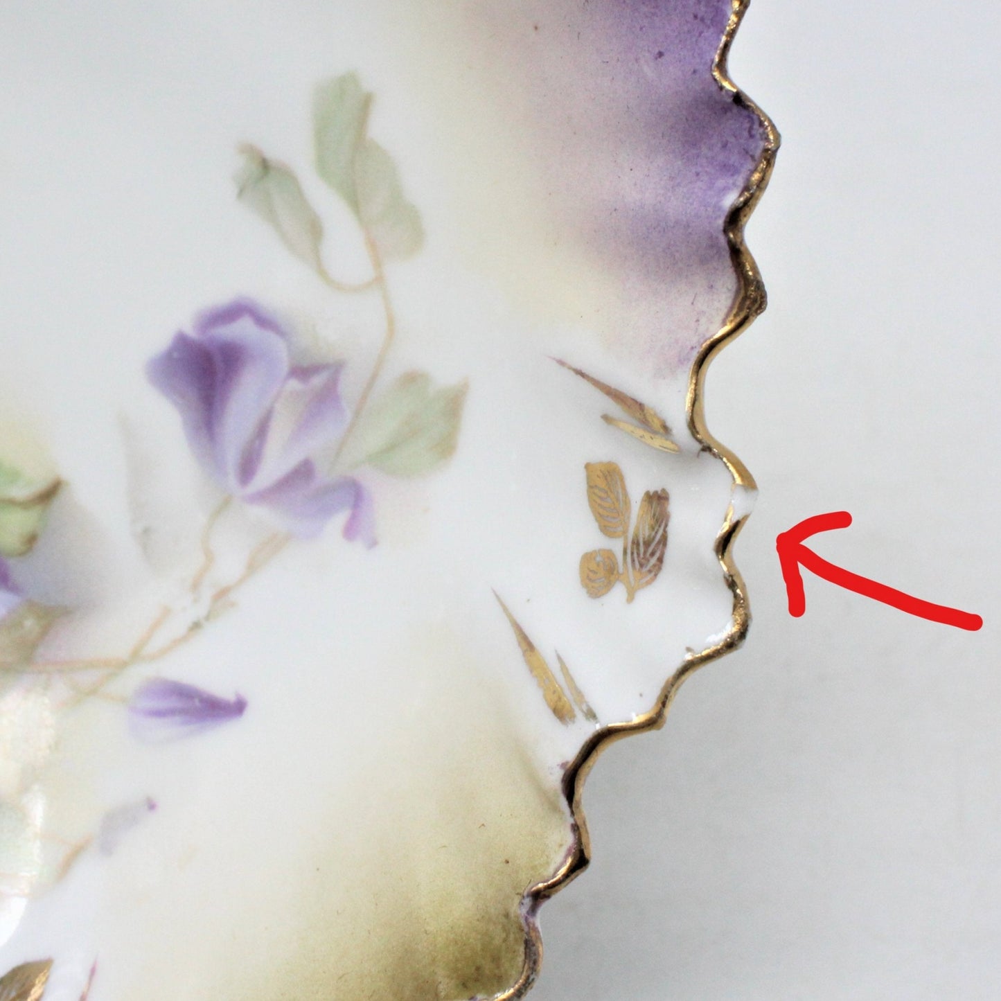 Close up of tiny chip on one bowl's rim