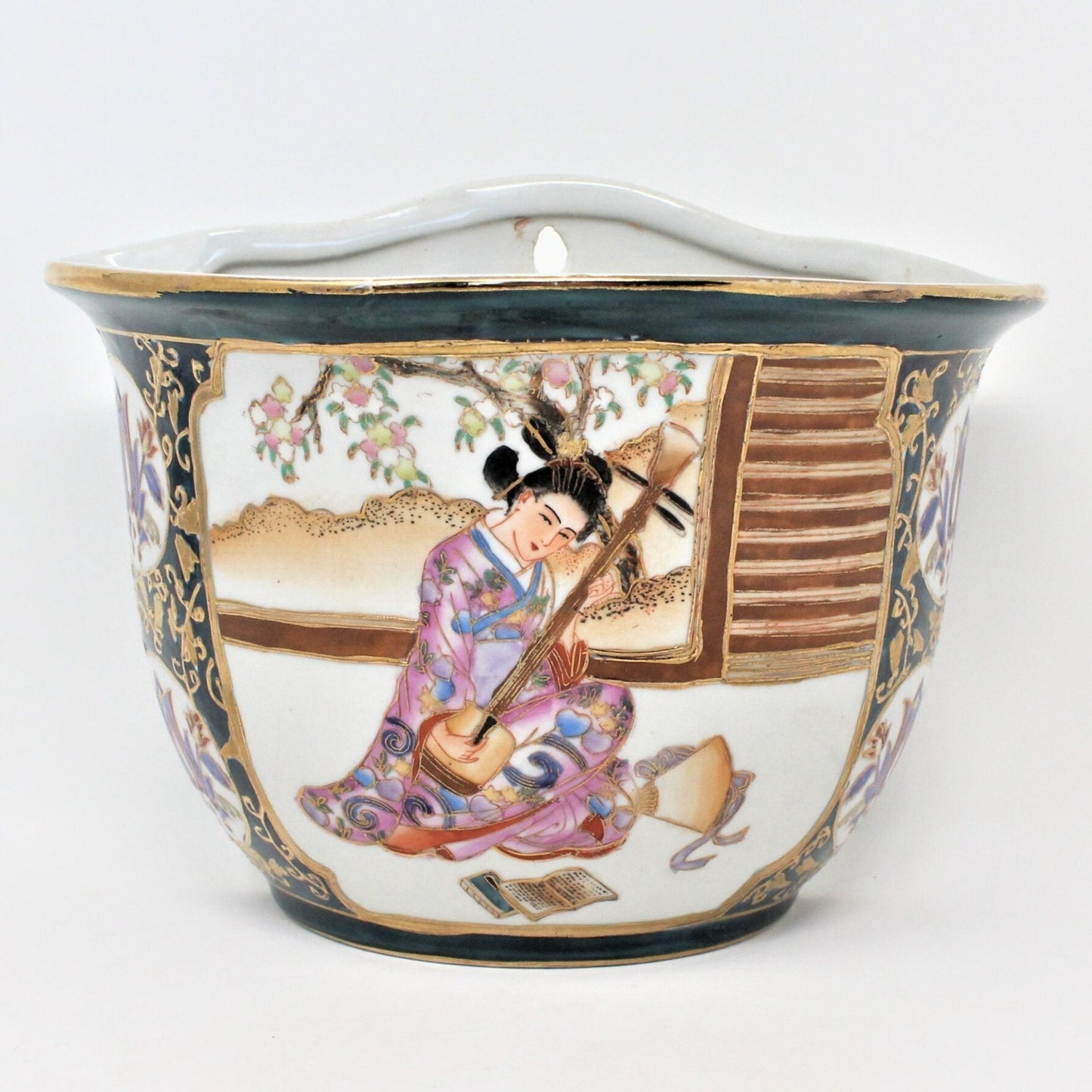Planter / Wall Pocket, Vase, Satsuma Geisha, Moriage, Vintage