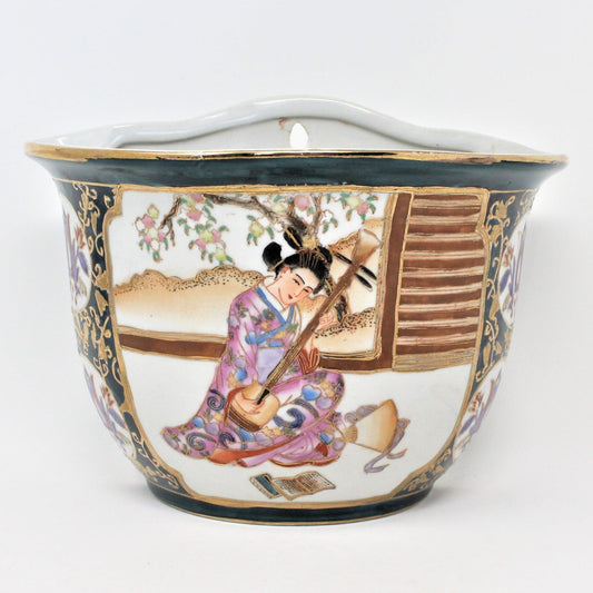 Planter / Wall Pocket, Vase, Satsuma Geisha, Moriage, Vintage