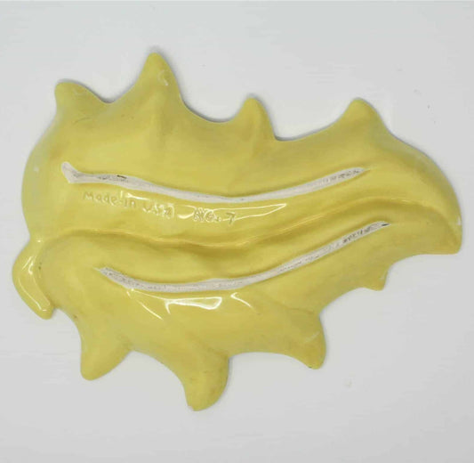 Vintage Leaf Shaped Divided Dish, California Pottery USA No 7, Yellow, Vintage, Mid Century
