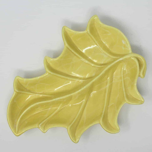 Vintage Leaf Shaped Divided Dish, California Pottery USA No 7, Yellow, Vintage, Mid Century