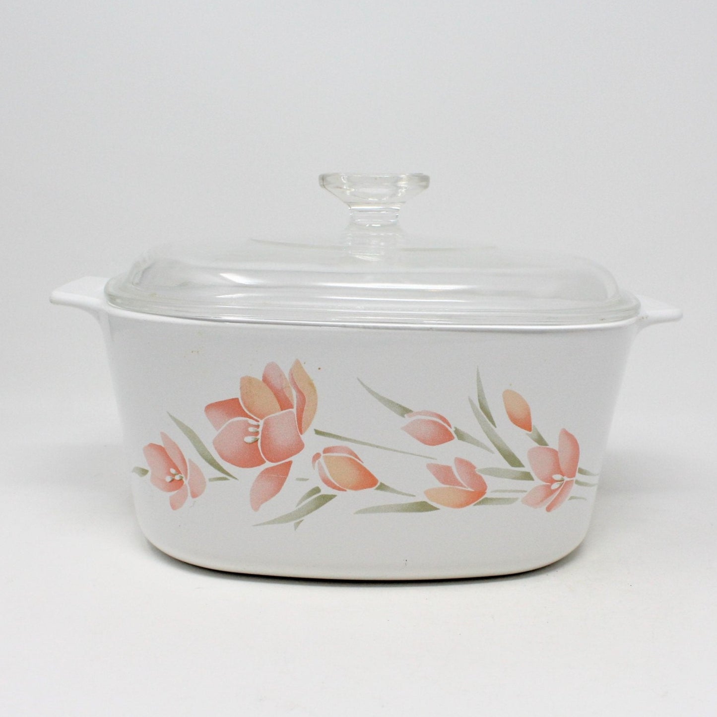 Casserole w/Lid, Corning, Peach Floral, 3 LT, Vintage